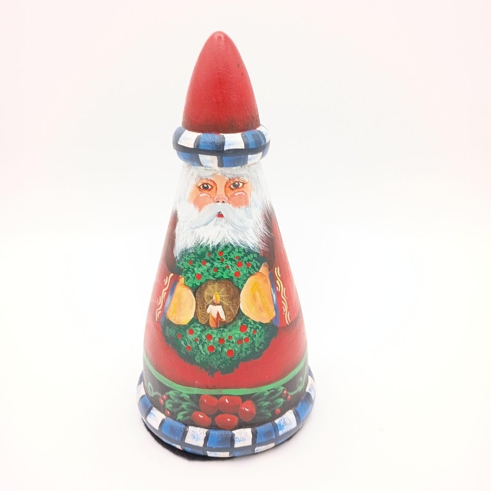 Vintage Hand Painted Wooden Santa Figurine 7" Folk Art Christmas Holiday Decor